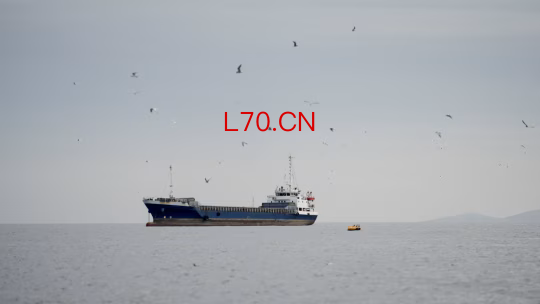 一艘船只在阿曼穆桑代姆省沿海附近的霍尔木兹海峡航行。