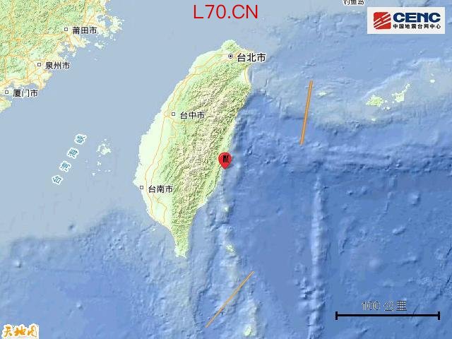 台湾台东县海域附近5.1级地震 震源深度20公里