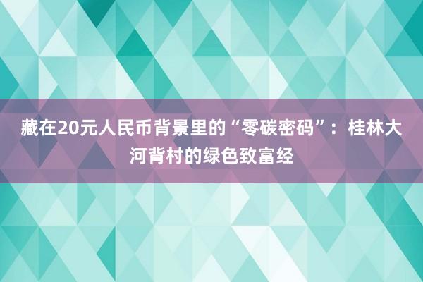 藏在20元人民币背景里的“零碳密码”:桂林大河背村的绿色致富经
