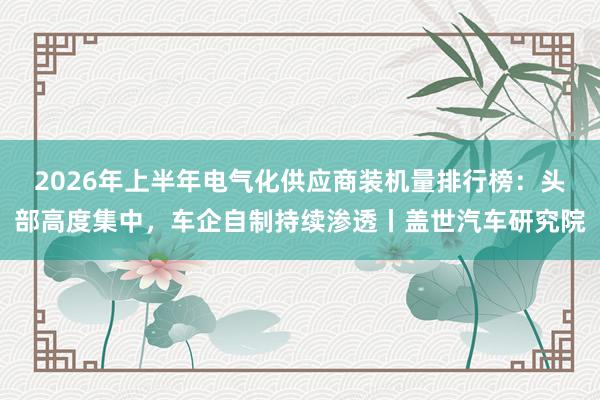 2026年上半年电气化供应商装机量排行榜：头部高度集中，车企自制持续渗透丨盖世汽车研究院