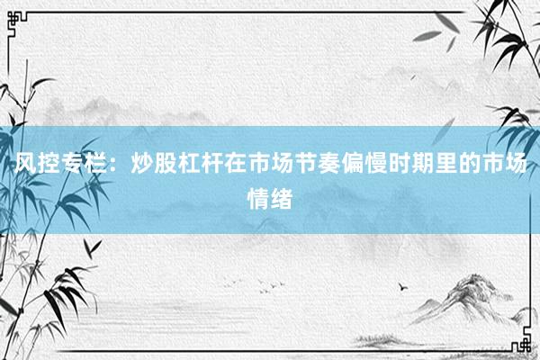 风控专栏：炒股杠杆在市场节奏偏慢时期里的市场情绪