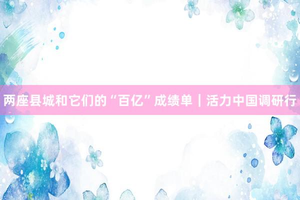 两座县城和它们的“百亿”成绩单｜活力中国调研行