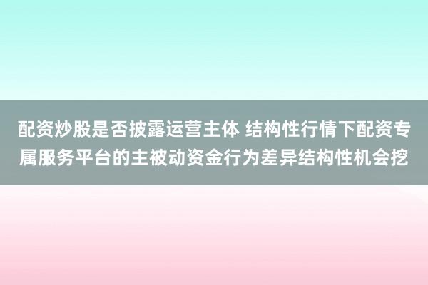 配资炒股是否披露运营主体 结构性行情下配资专属服务平台的主被动资金行为差异结构性机会挖