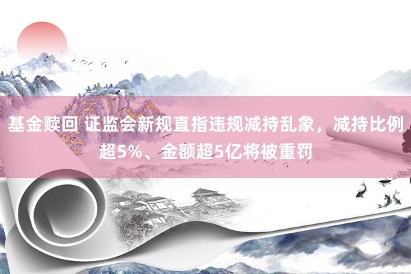 基金赎回 证监会新规直指违规减持乱象，减持比例超5%、金额超5亿将被重罚