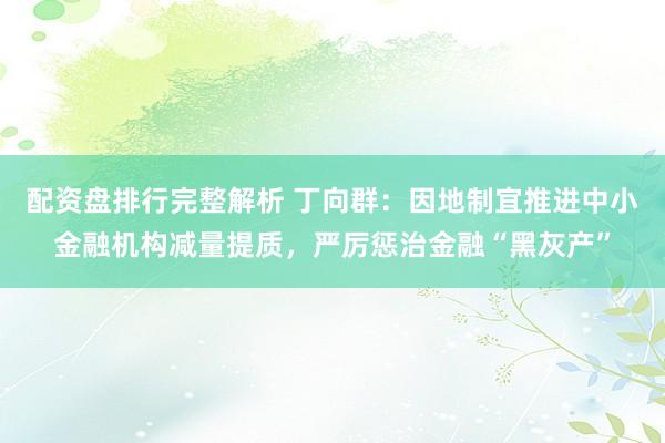 配资盘排行完整解析 丁向群：因地制宜推进中小金融机构减量提质，严厉惩治金融“黑灰产”